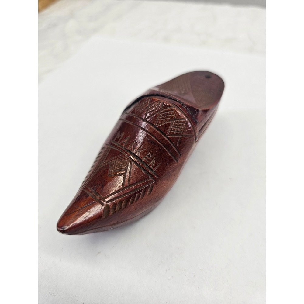 Antique Dutch Wooden Shoe Snuff Box Marken Hand Carved 19th‎ Century